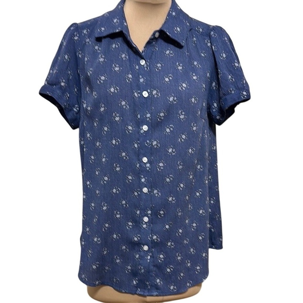 Modcloth Blue Floral Button-Up‎ Top